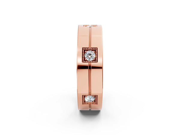 Rose gold Round Diamond Square Station Mens Band