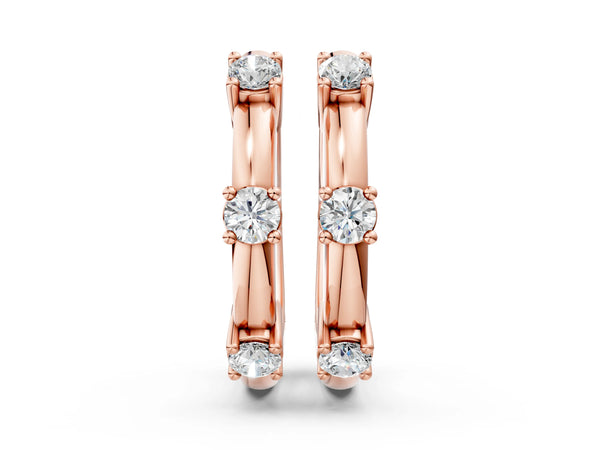 Rose gold Round Diamond Station Huggie Hoop Earrings