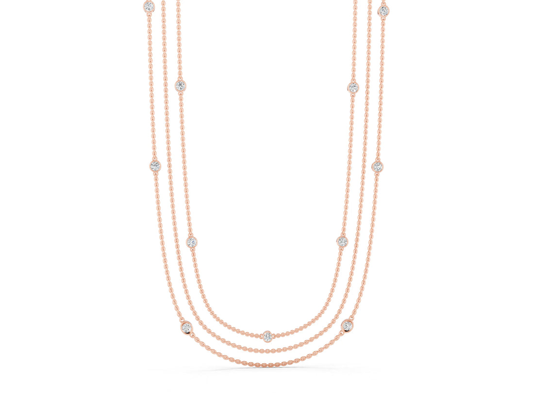 Rose gold Round Diamond Station Necklace_35