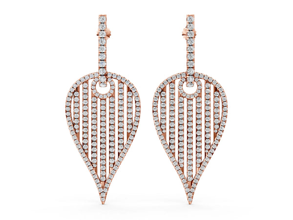 Rose gold Round Diamond Striped Teardrop Statement Drop Earrings