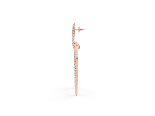 Rose gold Round Diamond Striped Teardrop Statement Drop Earrings