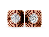 Rose gold Round Diamond Sunburst Square Stud Earrings_6