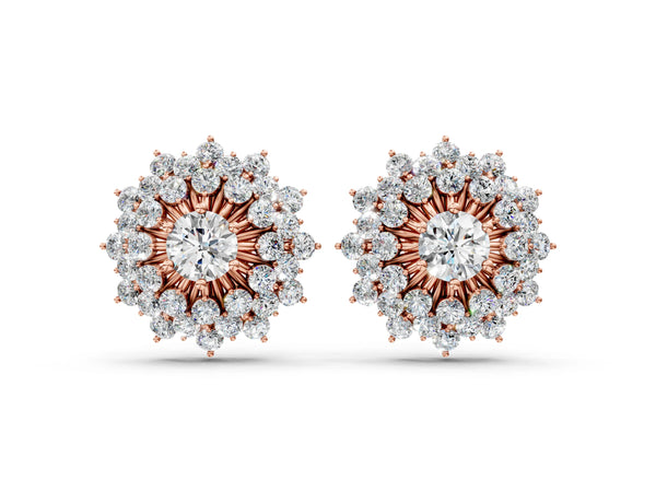 Rose gold Round Diamond Sunburst Stud Earrings