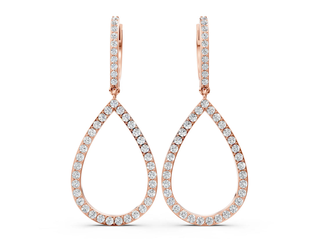 Rose gold Round Diamond Teardrop Drop Earrings