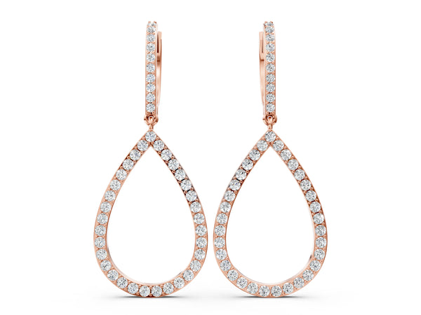 Rose gold Round Diamond Teardrop Drop Earrings