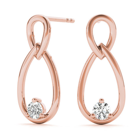 Rose gold Round Diamond Teardrop Earrings with Bezel Setting and Loop Band 2