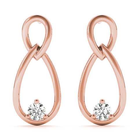 Rose gold Round Diamond Teardrop Earrings with Bezel Setting and Loop Band