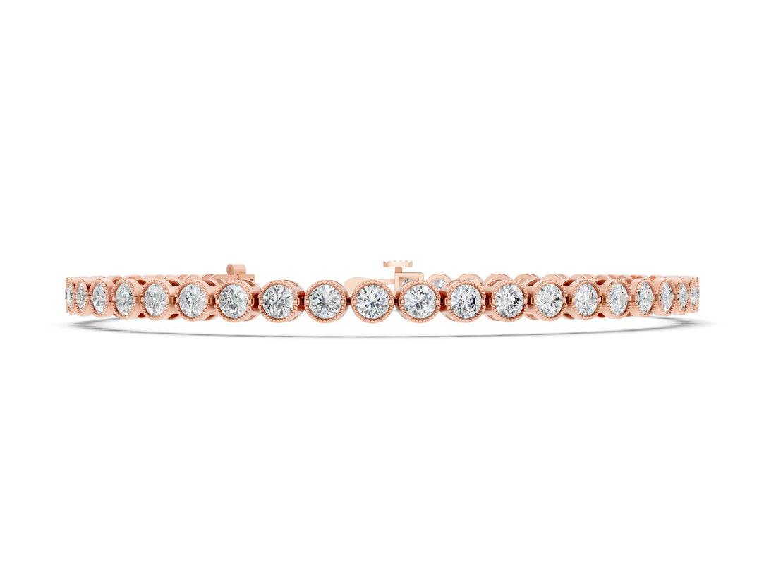 Rose gold Round Diamond Tennis Bracelet with Bezel Setting and Box Clasp_6