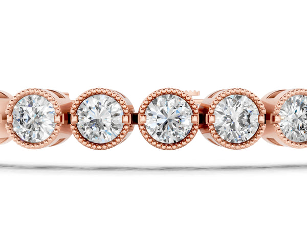 Rose gold Round Diamond Tennis Bracelet with Bezel Setting and Box Clasp