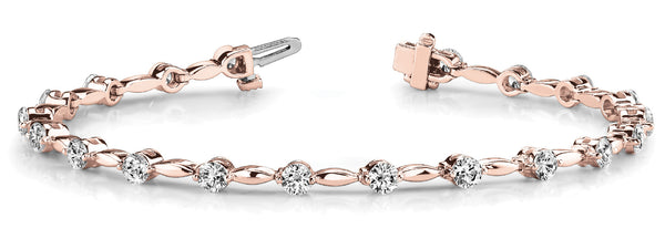 Rose gold Round Diamond Tennis Bracelet with Bezel Setting and Link Band