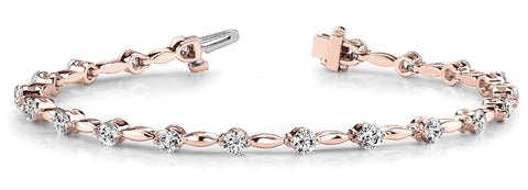 Rose gold Round Diamond Tennis Bracelet with Bezel Setting and Link Band