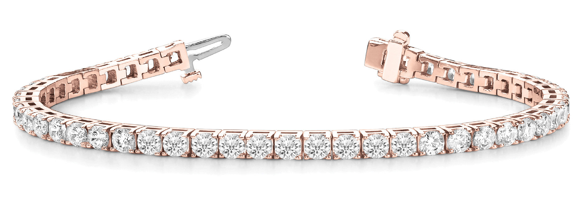 Rose gold Round Diamond Tennis Bracelet with Box Clasp and Four-Prong Setting