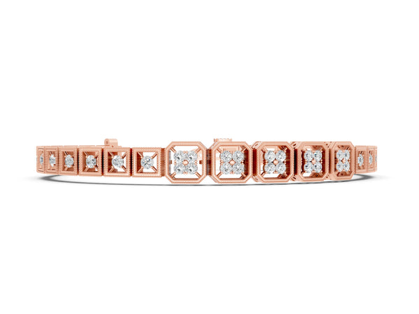 Rose gold Round Diamond Tennis Bracelet with Milgrain Bezel Setting