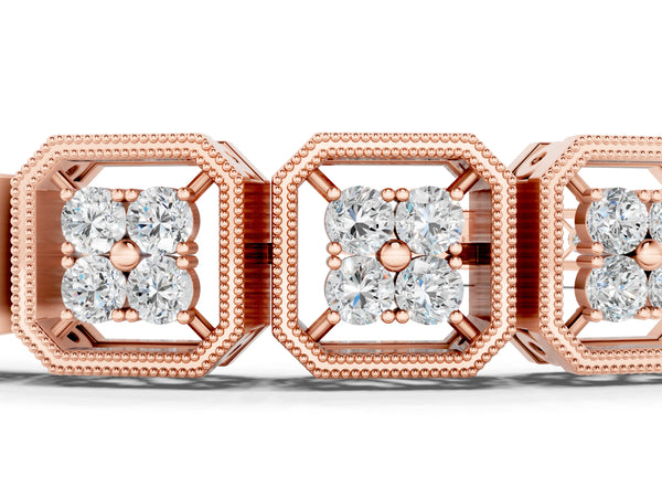 Rose gold Round Diamond Tennis Bracelet with Milgrain Bezel Setting