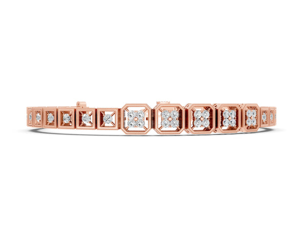 Rose gold Round Diamond Tennis Bracelet with Milgrain Bezel Setting