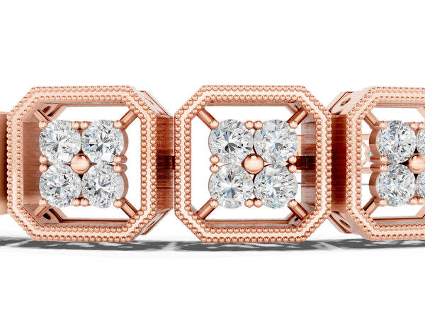 Rose gold Round Diamond Tennis Bracelet with Milgrain Bezel Setting