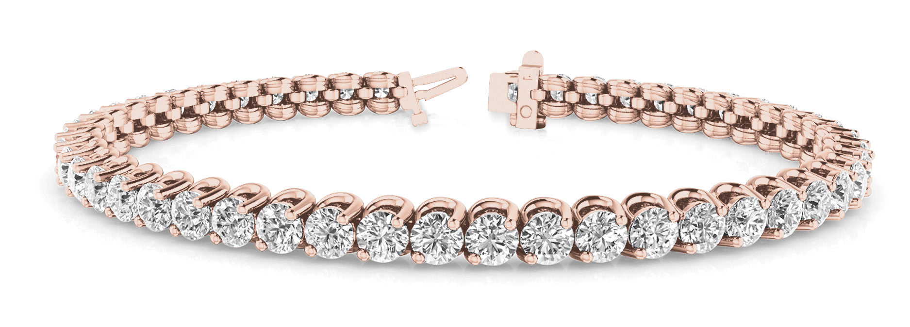 Rose gold Round Diamond Tennis Bracelet with Prong Setting and Box Clasp