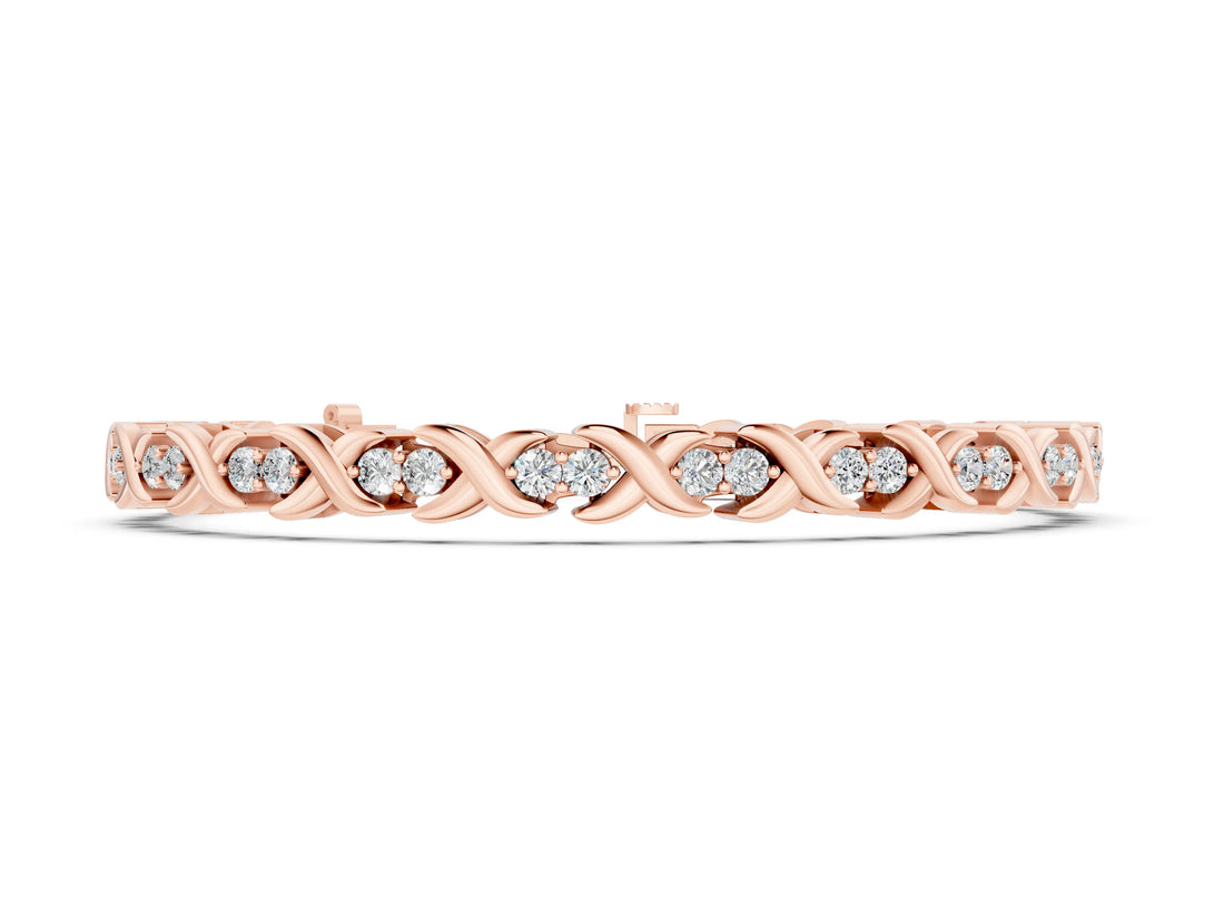 Rose gold Round Diamond Tennis Bracelet with X-Link Band and Prong Setting_2