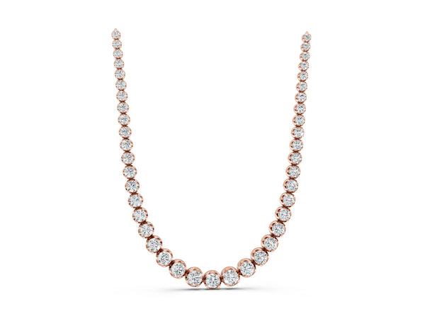 Rose gold Round Diamond Tennis Necklace with Bezel Setting and Prong Setting