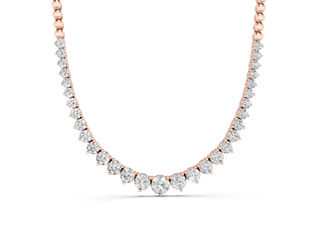 Rose gold Round Diamond Tennis Necklace with Graduated Prong Setting
