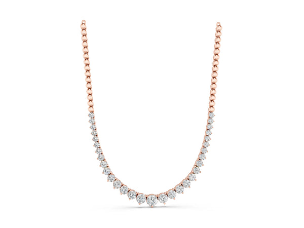 Rose gold Round Diamond Tennis Necklace with Graduated Prong Setting