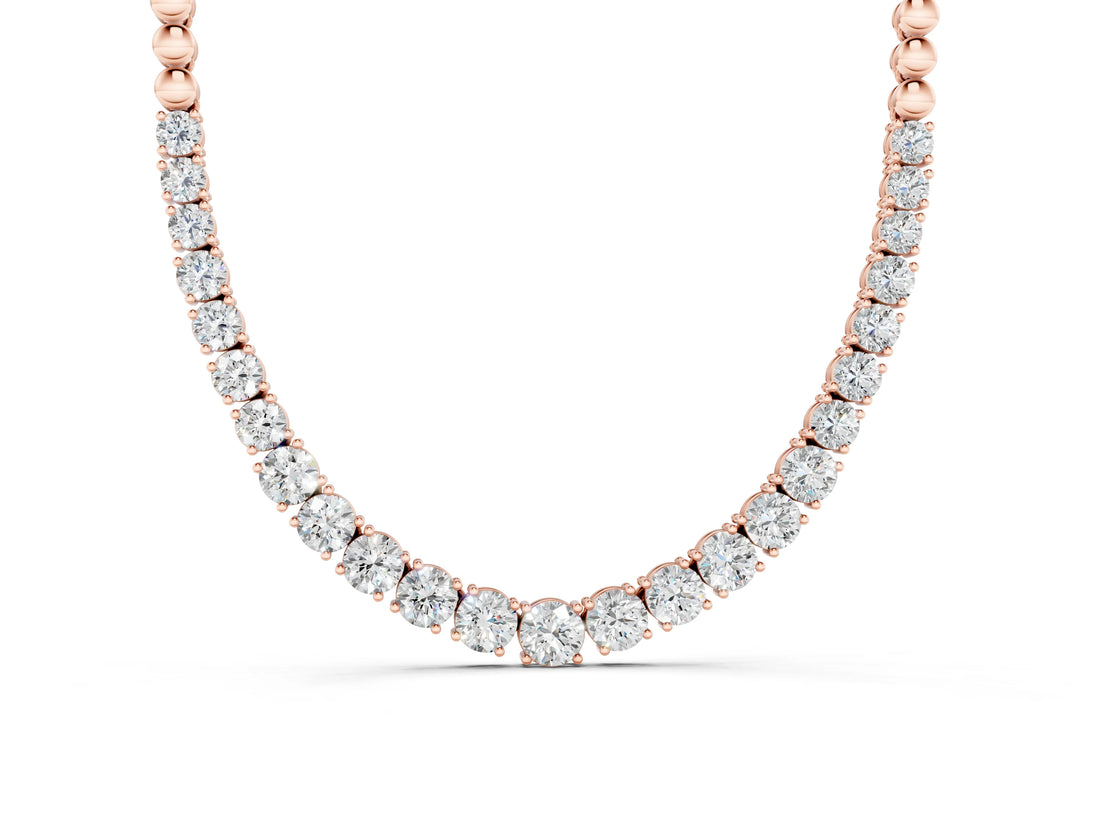 Rose gold Round Diamond Tennis Necklace with Prong Setting and Bead Chain_24