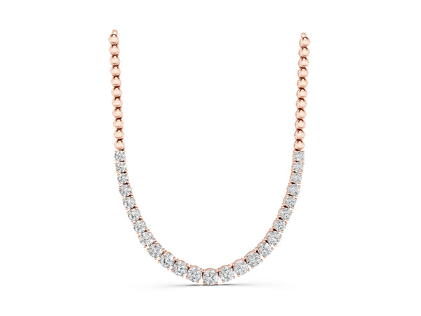Rose gold Round Diamond Tennis Necklace with Prong Setting and Bead Chain