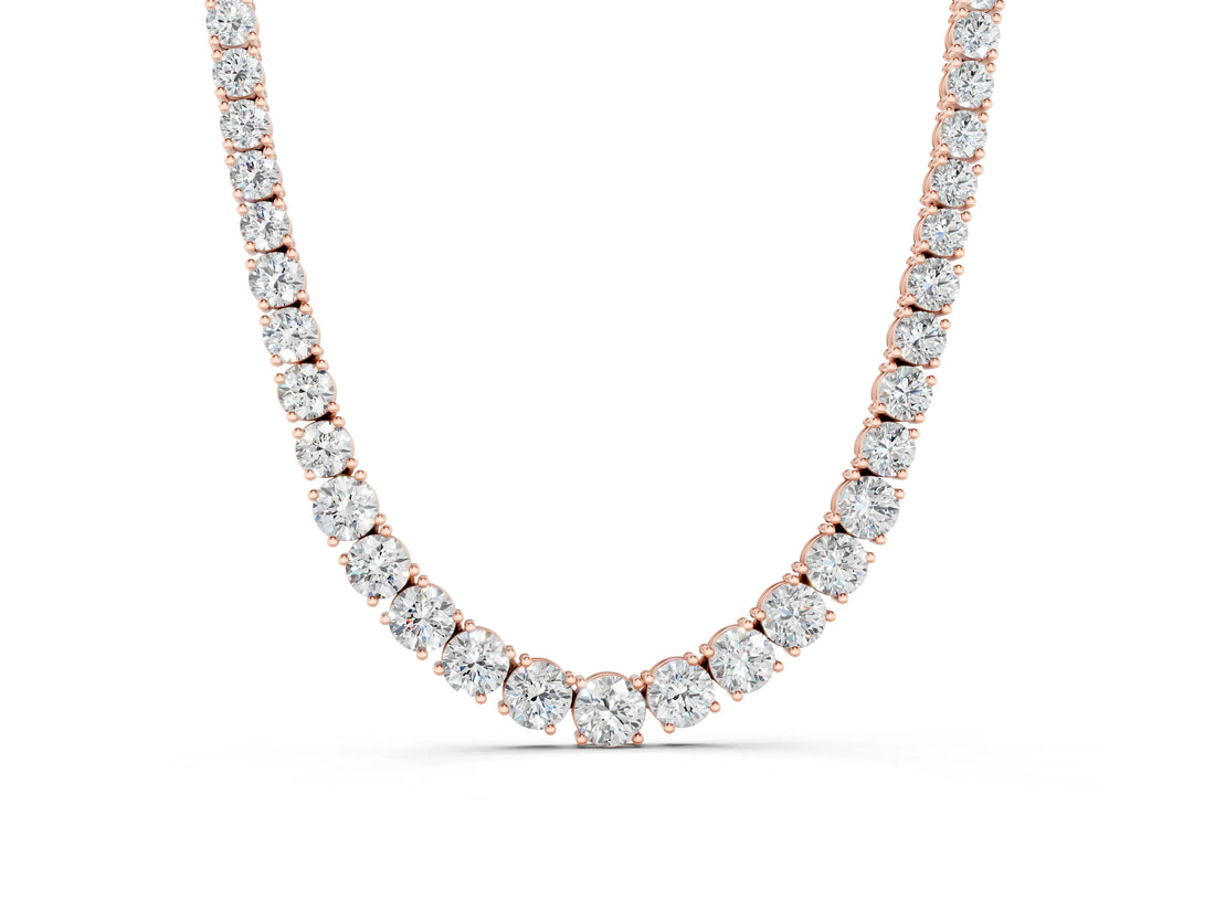 Rose gold Round Diamond Tennis Necklace with Prong Setting
