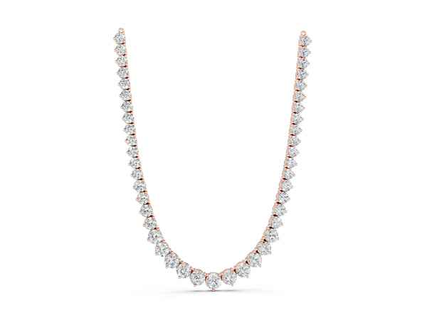 Rose gold Round Diamond Tennis Necklace with Three-Prong Setting
