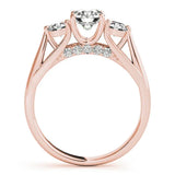 Rose gold Round Diamond Three-Stone Engagement Ring with Prong Setting and Pavé Band 2