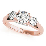 Rose gold Round Diamond Three-Stone Engagement Ring with Prong Setting and Pavé Band