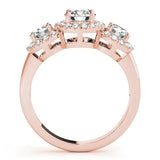 Rose gold Round Diamond Three-Stone Halo Ring with Prong Setting and Pavé Accents 2