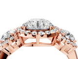 Rose gold Round Diamond Three-Stone Halo Ring with Prong Setting and Pavé Accents_10