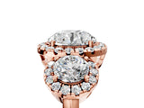 Rose gold Round Diamond Three-Stone Halo Ring with Prong Setting and Pavé Accents_11