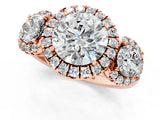 Rose gold Round Diamond Three-Stone Halo Ring with Prong Setting and Pavé Accents_7