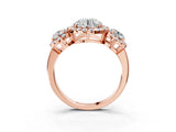 Rose gold Round Diamond Three-Stone Halo Ring with Prong Setting and Pavé Accents_9