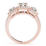 Rose gold Round Diamond Three-Stone Halo Ring with Prong Setting and Pavé Band 2