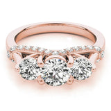 Rose gold Round Diamond Three-Stone Ring with Prong Setting and Pavé Band 1
