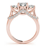Rose gold Round Diamond Three-Stone Ring with Prong Setting and Pavé Band 2