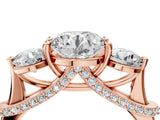 Rose gold Round Diamond Three-Stone Ring with Prong Setting and Pavé Band_10