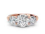 Rose gold Round Diamond Three-Stone Ring with Prong Setting and Pavé Band_6