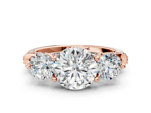 Rose Gold Round Curved Pave Three Stone Engagement Ring Setting