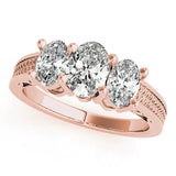 Rose gold Round Diamond Three-Stone Ring with Prong Setting and Textured Band