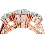 Rose gold Round Diamond Three-Stone Ring with Prong Setting and Textured Band_10