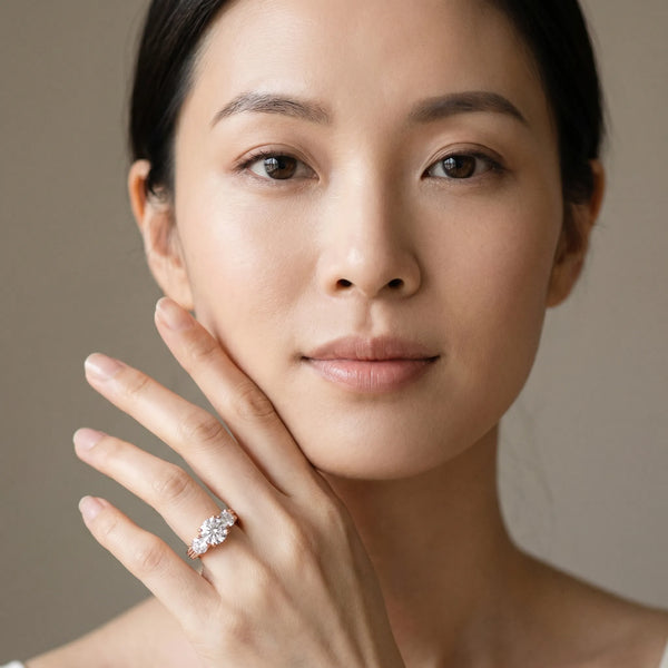 Rose gold Round Diamond Three-Stone Ring with Prong Setting and Textured Band