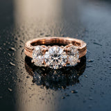 Rose gold Round Diamond Three-Stone Ring with Prong Setting and Textured Band_21