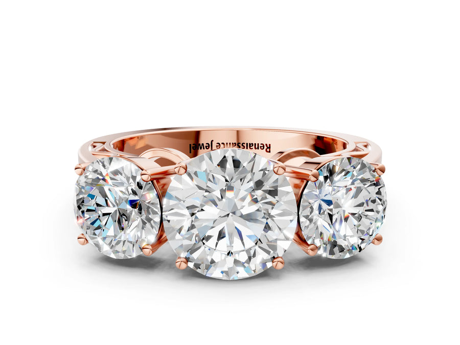 Rose gold Round Diamond Three-Stone Ring with Prong Setting and Textured Band