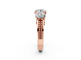 Rose gold Round Diamond Three-Stone Ring with Prong Setting and Textured Band_8