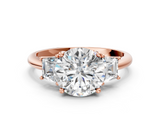 Rose gold Round Diamond Three-Stone Ring with Trapezoid Side Stones and Prong Setting_33