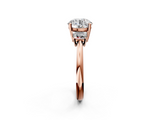 Rose gold Round Diamond Three-Stone Ring with Trapezoid Side Stones and Prong Setting_35